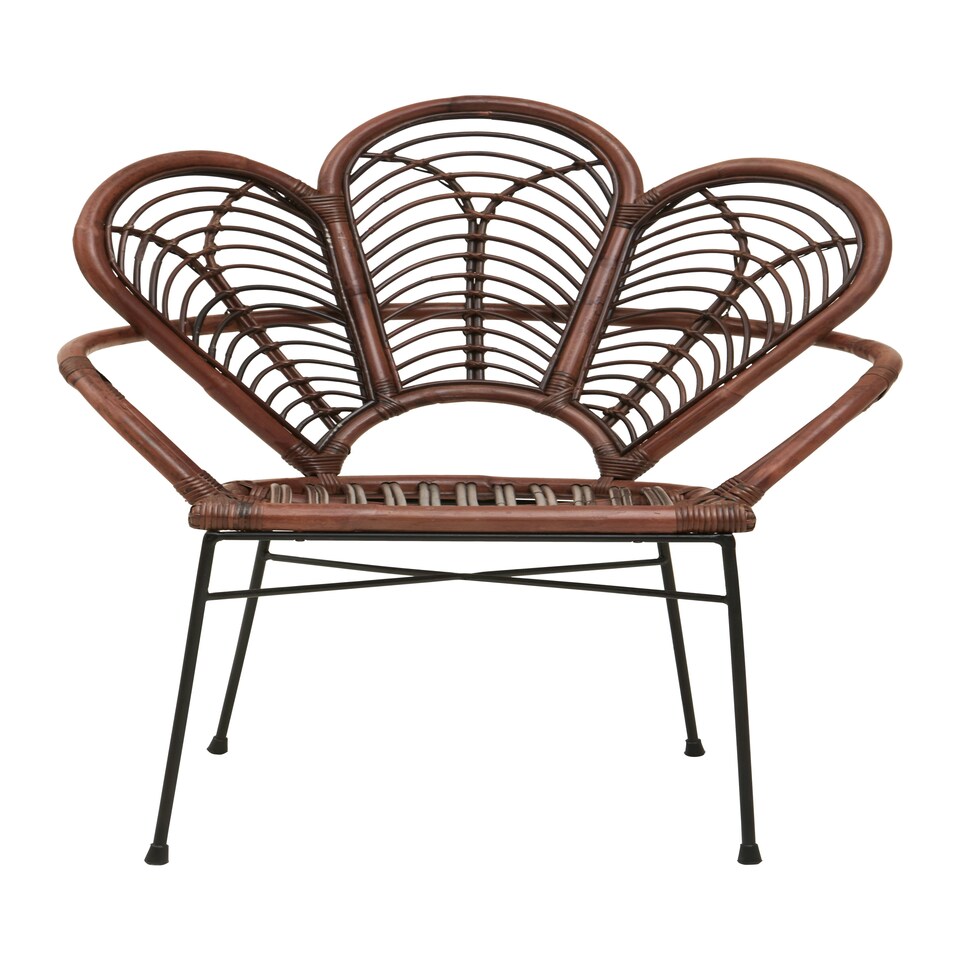 image 1 of Interiors by Premier Brown Natural Rattan Chair with Petal Designed Back, Rattan Dining Chair, Rattan Outdoor Chair for Garden Brown