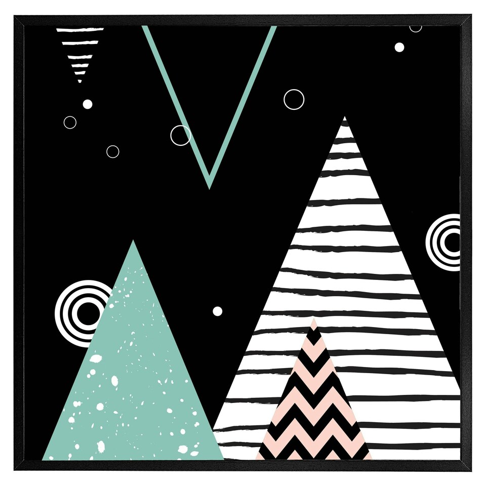 image 1 of Triangles, circles & zig zag patterns (Picutre Frame) Grey | L
