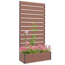Outsunny Raised Garden Bed with Trellis Standing Patio Planter Box Light Brown