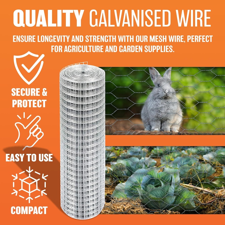 image 1 of Square Mesh Galvanised Garden Wire 600mm X 5m Chicken Fencing Wire Diy