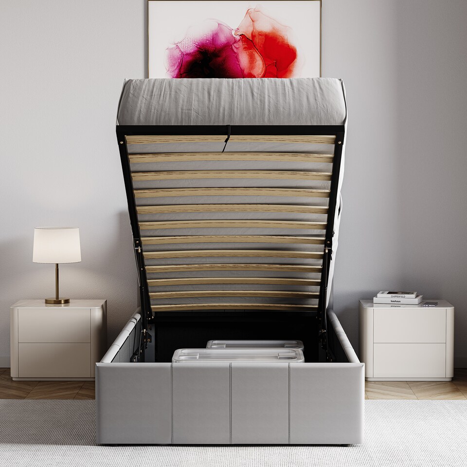 image 1 of Vida Designs Lisbon 3ft Single Ottoman Bed Storage Faux Leather, Grey, 90 x 190cm