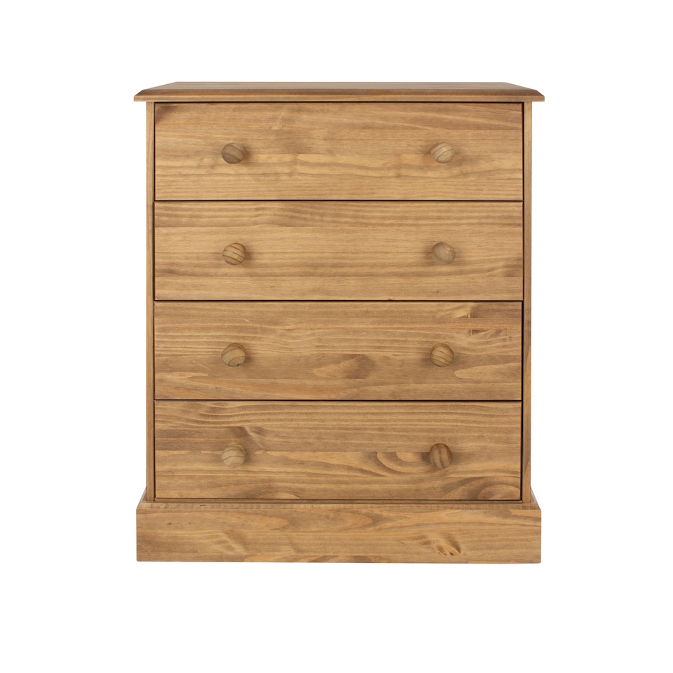 image 1 of Cotswold 4 Drawer Chest of Drawers - Antique Waxed Pine Bedroom Storage with Turned Handles | Brown | Brown | 1