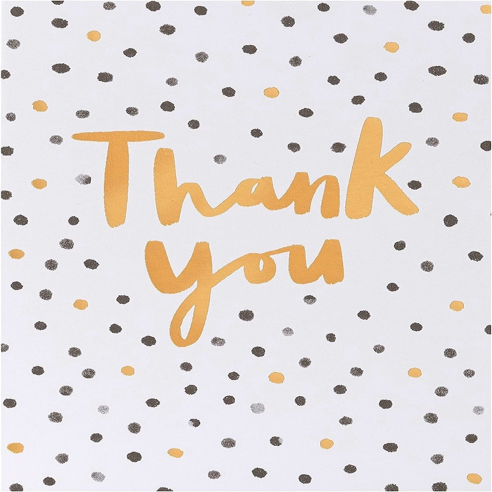 image 1 of Multipack of 10 Thank You Cards for Him/Her/Friend - Black & Gold Spotty Design, 130mm x 100mm