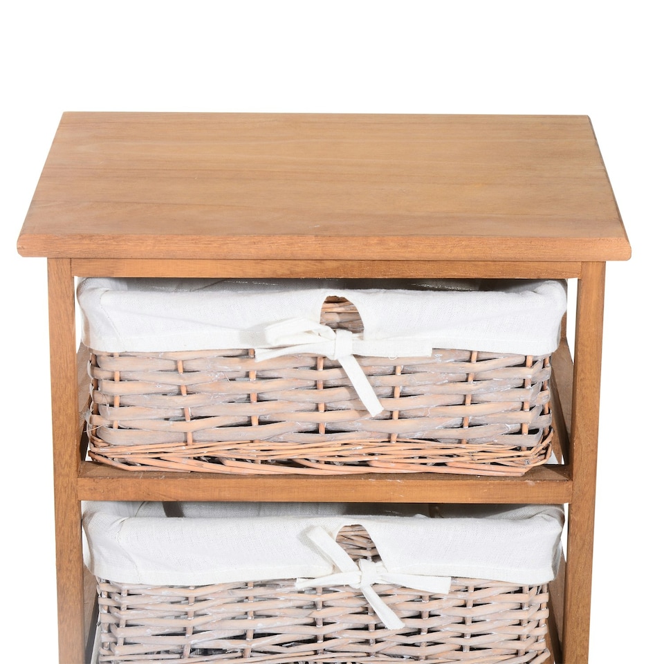 image 1 of HOMCOM 5 Drawer Wicker Basket Storage Shelf Unit Wooden Frame Home Natural
