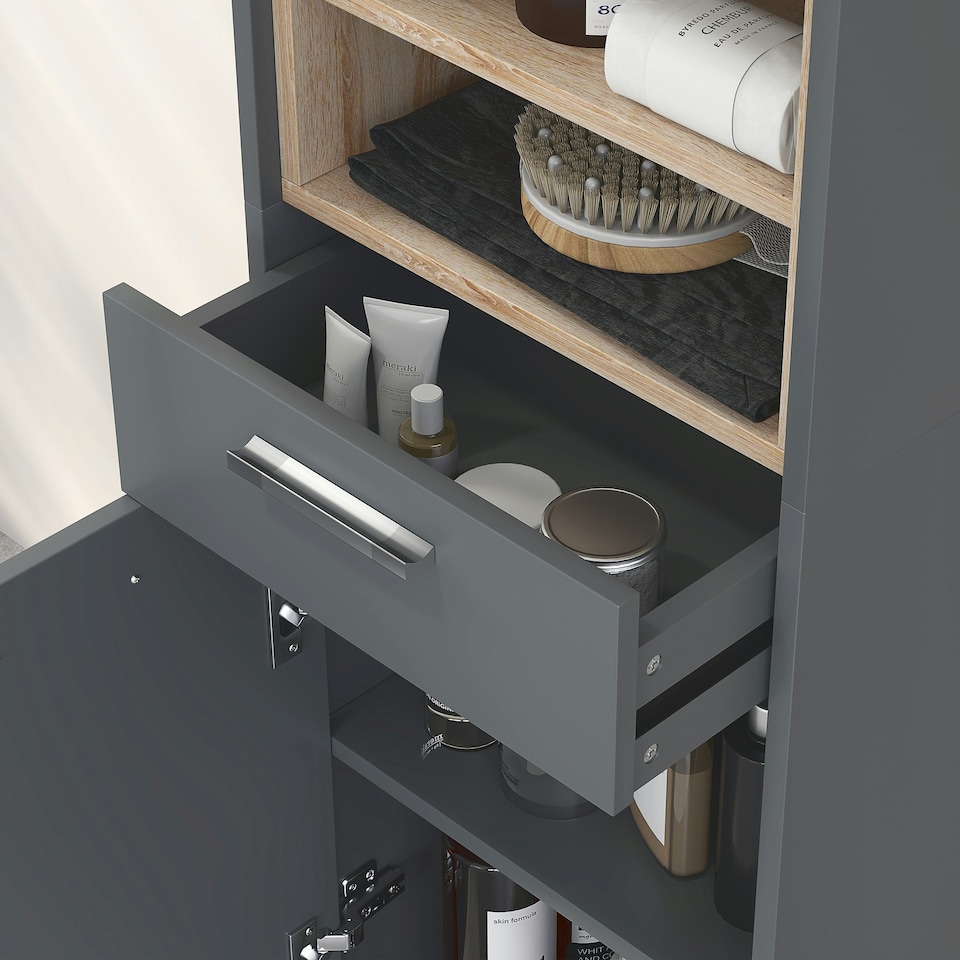 image 1 of HOMCOM Bathroom Storage Unit with Open Shelves and Drawer Grey
