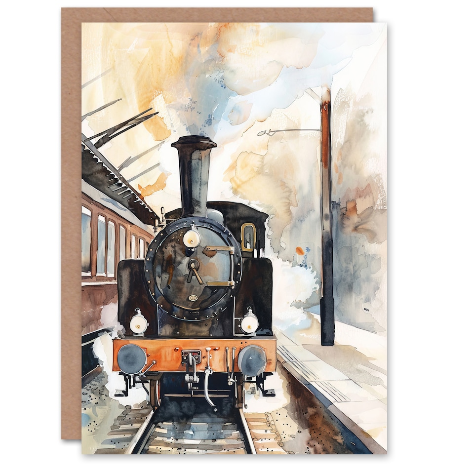 image 1 of Greeting Card Vintage Travel Steam Train Watercolour Farewell