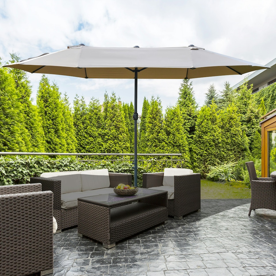 image 1 of Outsunny 4.6M Garden Patio Umbrella Canopy Parasol Sun Shade w/ Base Off White