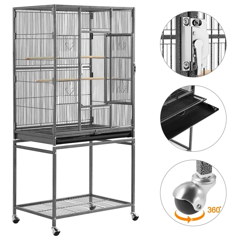 image 1 of Yaheetech 136 cm Tall Mobile Large Parrot Cage w/ Stand Black