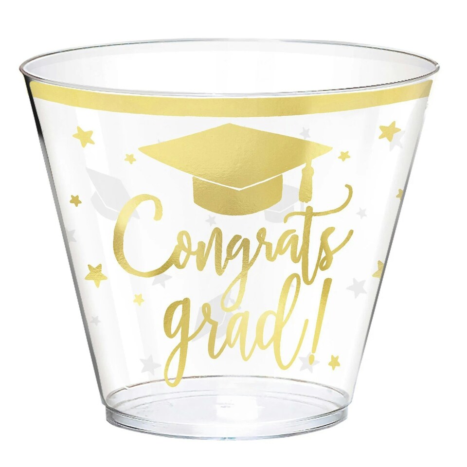 Amscan The Adventure Begins Plastic Graduation Party Cup - Clear/Gold - One Size