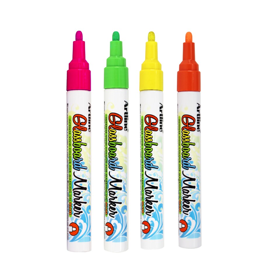 image 1 of Artline Glassboard Markers Assorted colours 4 Pack