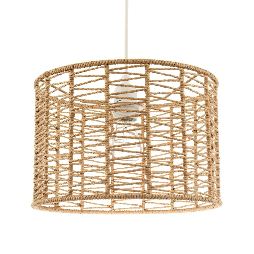 image 1 of Classic Twisted Brown Paper Pendant Light Shade with Strapped Design Brown