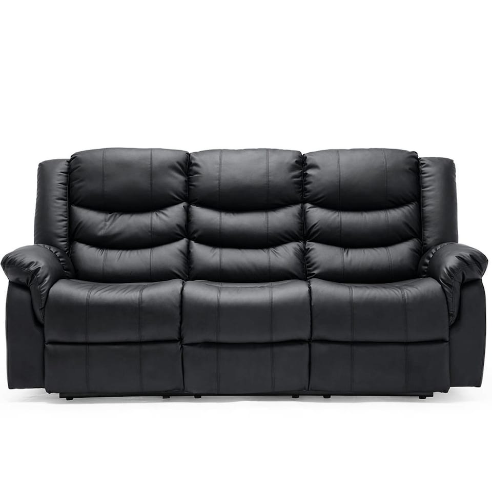 image 1 of Seattle 3 Seater Manual High Back Bonded Leather Recliner Sofa (Black)