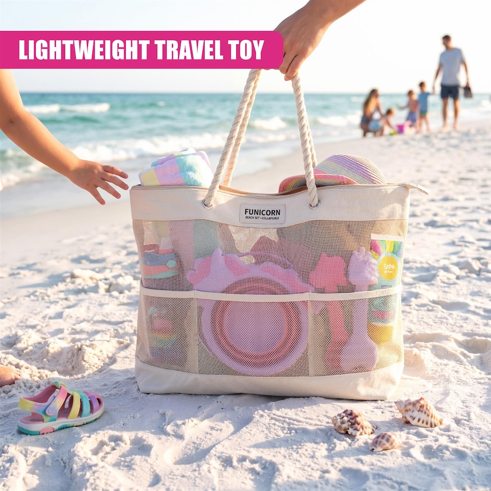 image 1 of The Magic Toy Shop Unicorn Sand Pit Kit Collapsible Beach Bucket and Spade Set