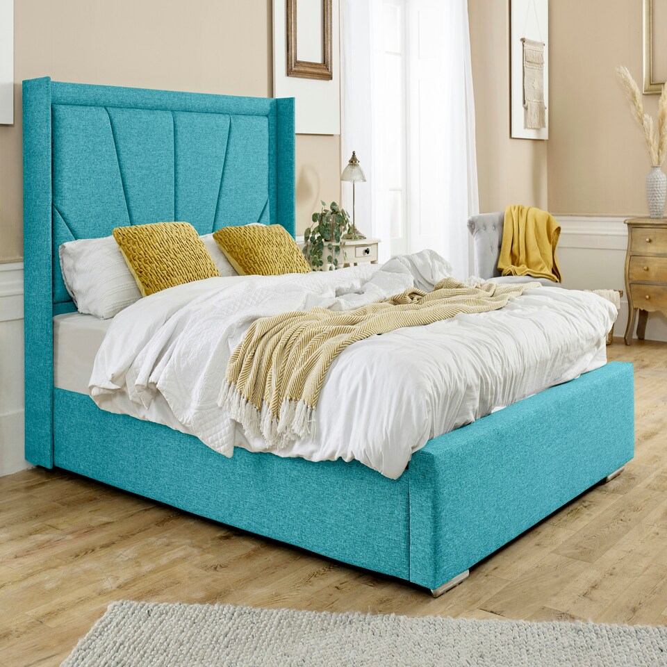 Harry Linen Small Double Bed Frame - Teal