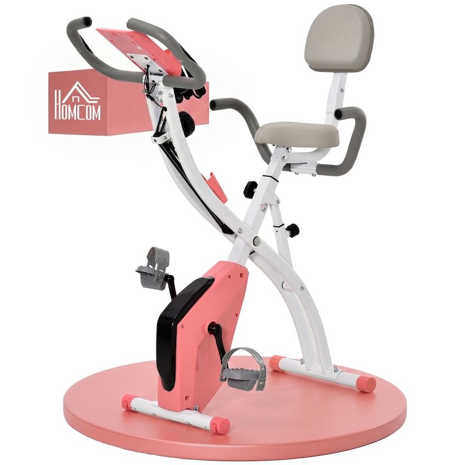 image 1 of HOMCOM 2-In-1 Folding Exercise Bike with 8-Level Magnetic Resistance Pink | Pink