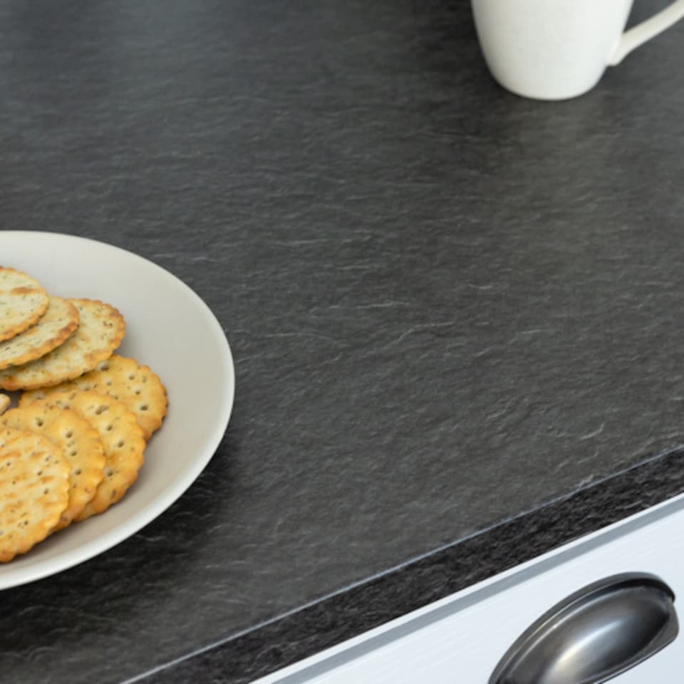 image 1 of Sticky Back Plastic Black Slate Matt Stone Effect Kitchen Self-adhesive Vinyl Wrap for Cupboards, Doors and Worktops 67.5cm x 15m (3 rolls) - d-c-fix