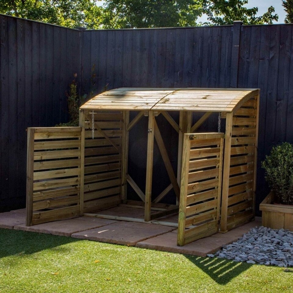 image 1 of Pressure Treated Double Bin Store - Timber - L80 x W160 x H125 cm - Brown Brown