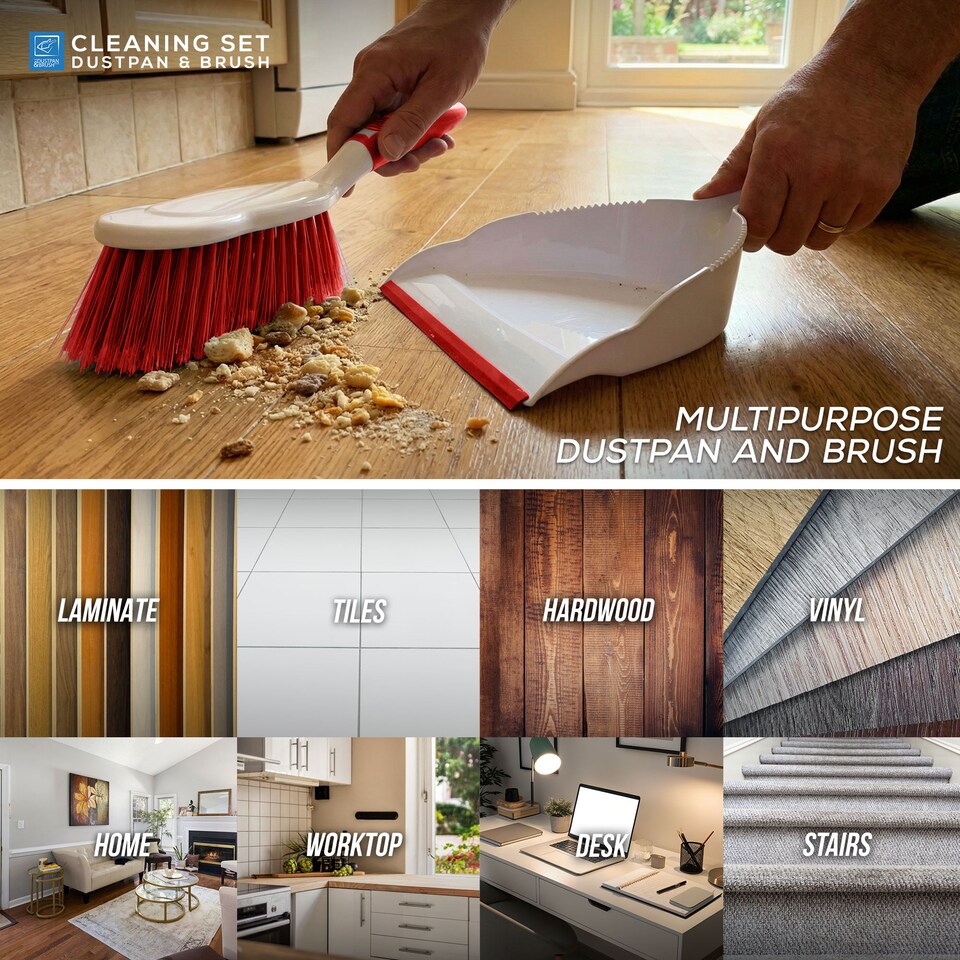 image 1 of Durable Bristles and Easy Sweep Dustpan and Brush Set