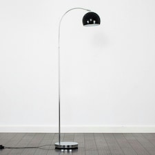 ValueLights Polished Chrome Curved Stem Floor Lamp With Gloss Black Metal Dome Light Shade