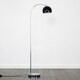image 1 of ValueLights Polished Chrome Curved Stem Floor Lamp With Gloss Black Metal Dome Light Shade