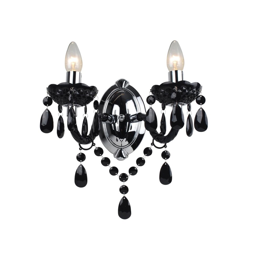 image 1 of Set of 2 Black Acrylic and Chrome Marie Therese Style 2 x 40W Wall Light | Black | Chrome | 2