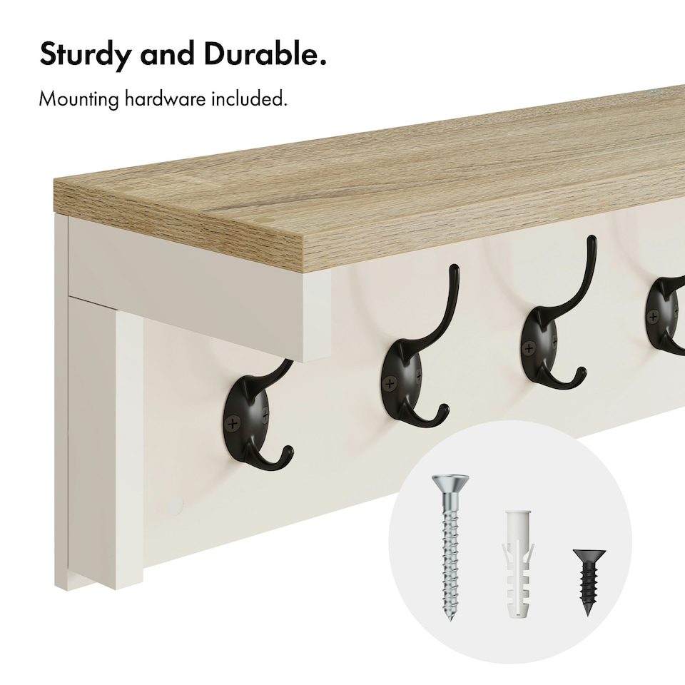 image 1 of VonHaus Coat Hooks Wall Mounted with Shelf and 7 Double Hooks Cream | One Size