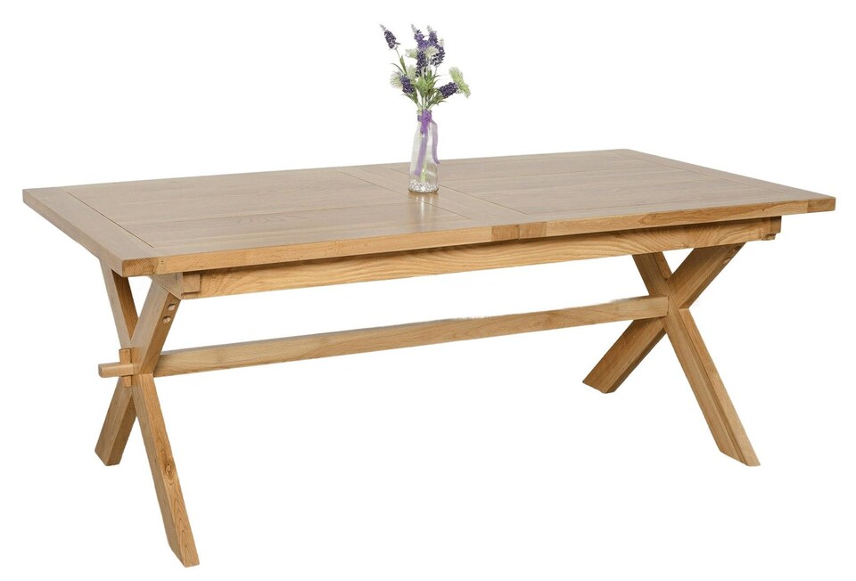 image 1 of Vermont 200 - 240cm Cross Leg Large Oak Extending Dining Table | Brown | Light Oak