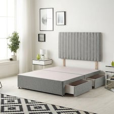 Texas Divan Bed Base with 2 Drawers & 30 Inch Headboard Tweed Fabric | Grey | Grey