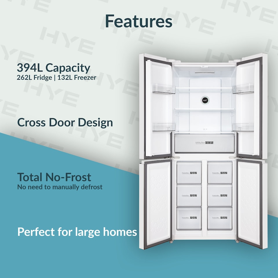 image 1 of HYE 394 Litre No Frost Cross Door American Fridge Freezer, 70cm, White - RF01AMCD394W07