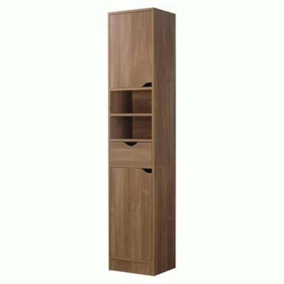 image 1 of 2 Door 1 Drawer Bathroom Cabinet | White | Oak / Oak