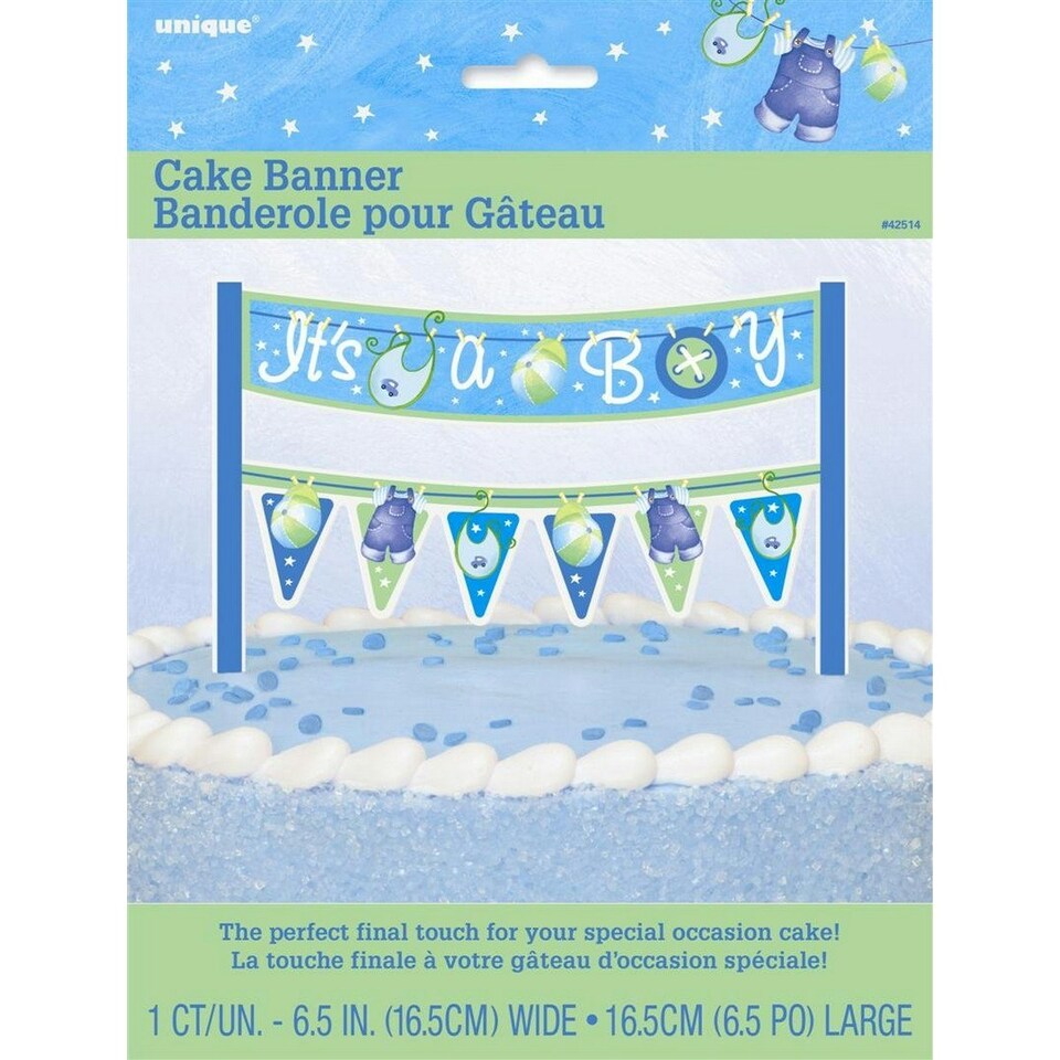 image 1 of Unique Party Banner Baby Shower Cake Topper - Blue - One Size