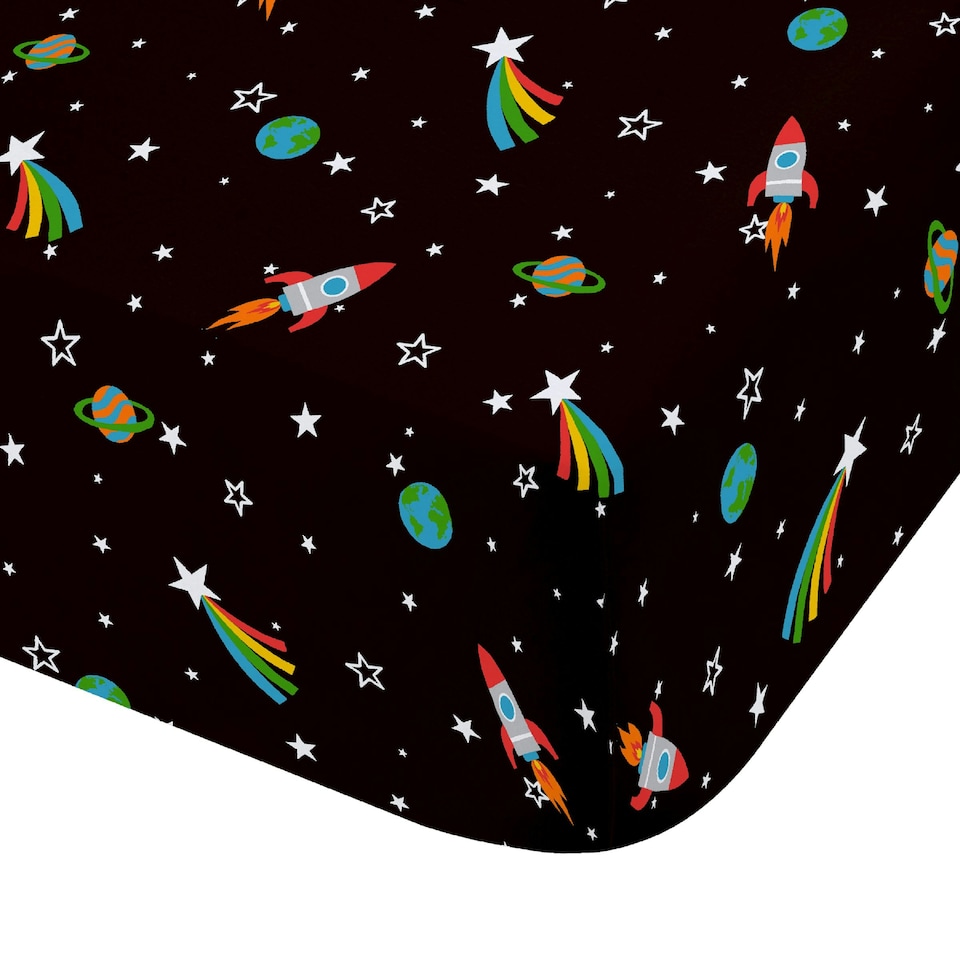 image 1 of Catherine Lansfield Rainbow Rockets Fitted Sheet Black | Black | Double