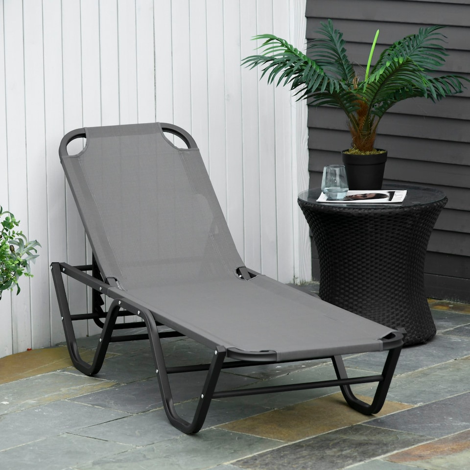image 1 of Outsunny Sun Lounger Relaxer Recliner with 5-Position Adjustable Backrest Grey