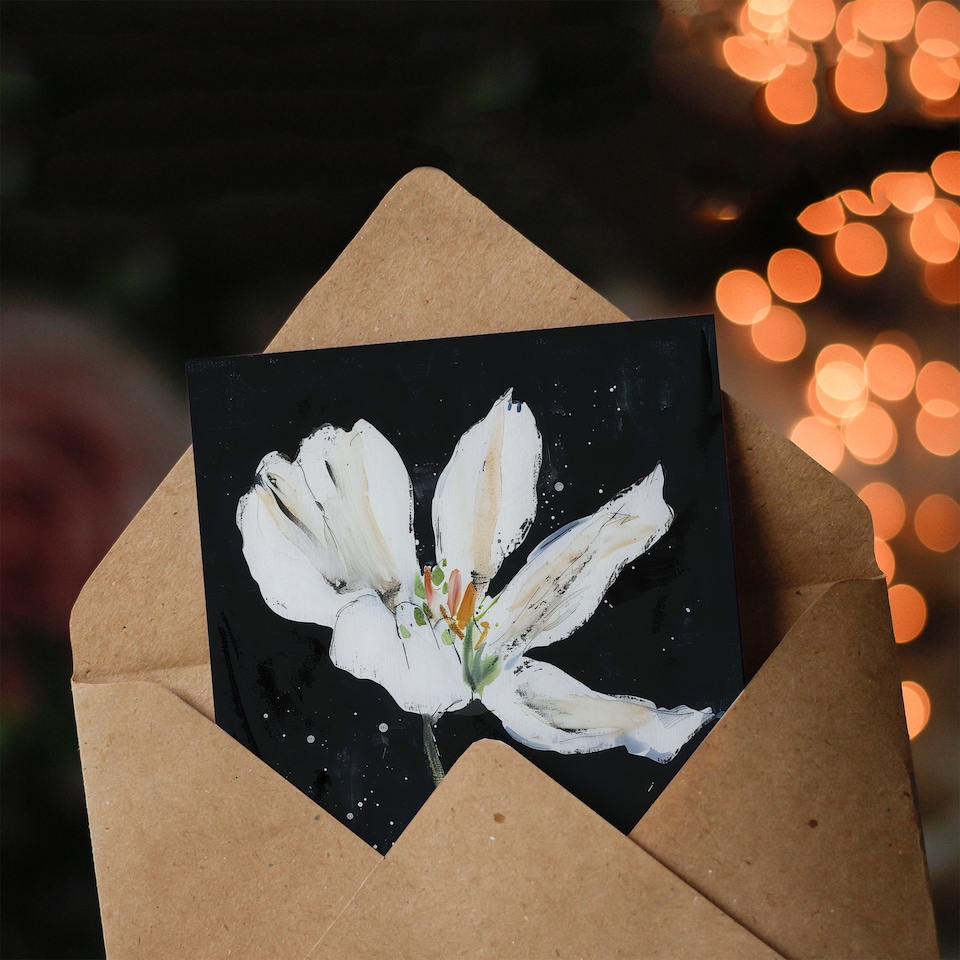 image 1 of Greeting Card Abstract White Lily Flower Black Floral Painting