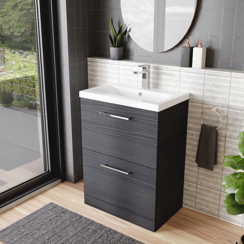 image 1 of Balterley Contemporary Bathroom Floor Standing 2 Soft-Close Drawer Vanity Unit & Mid-Edge Basin