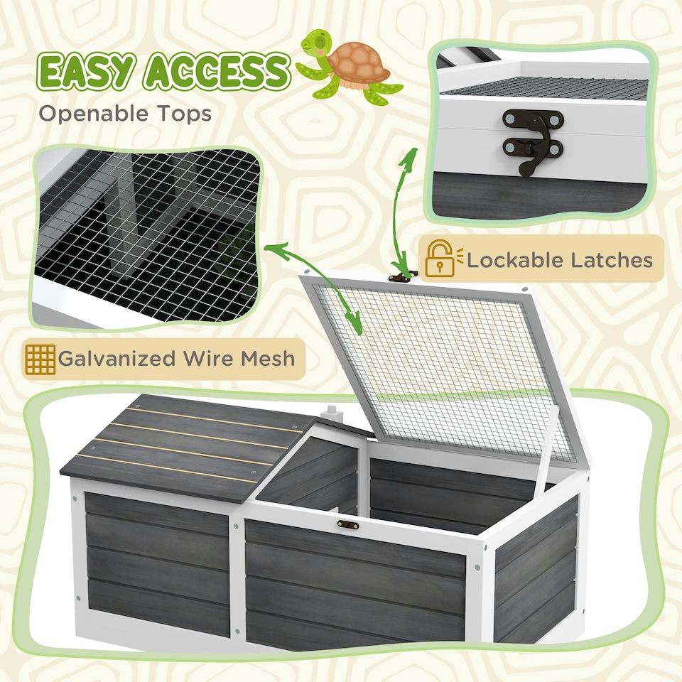 image 1 of PawHut Wooden Tortoise House, Small Pet Reptile with Hide Shelter Den and Run