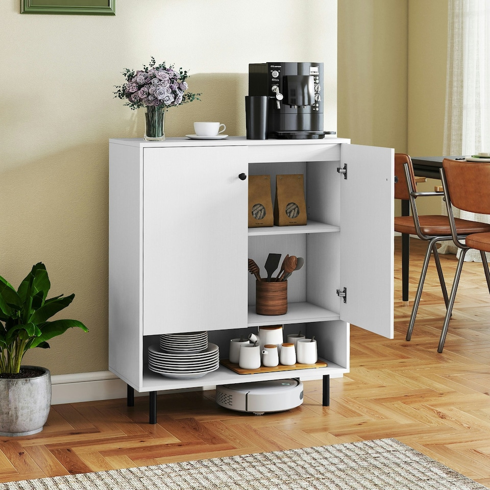 image 1 of COSTWAY Storage Cabinet 2 Door Buffet Sideboard White White