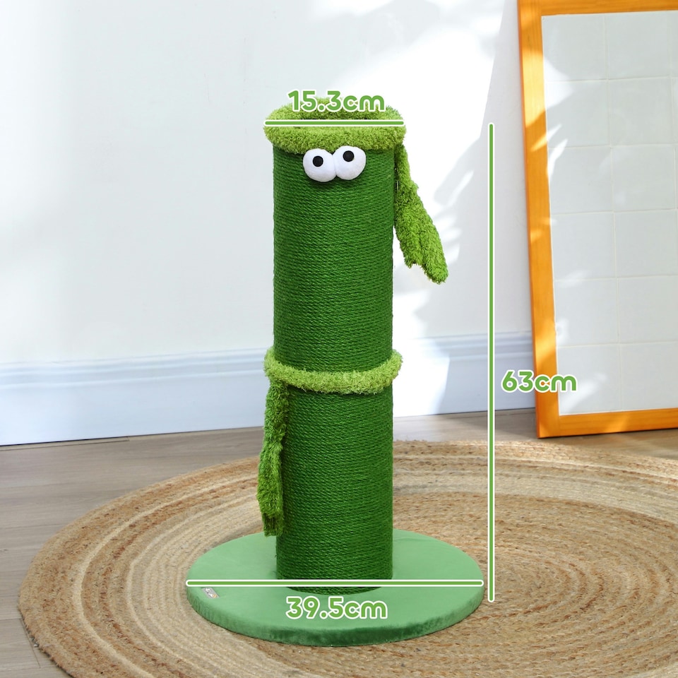 image 1 of PawHut Cat Scratcher Post Indoor with Sisal Rope, 63cm Tall, Green