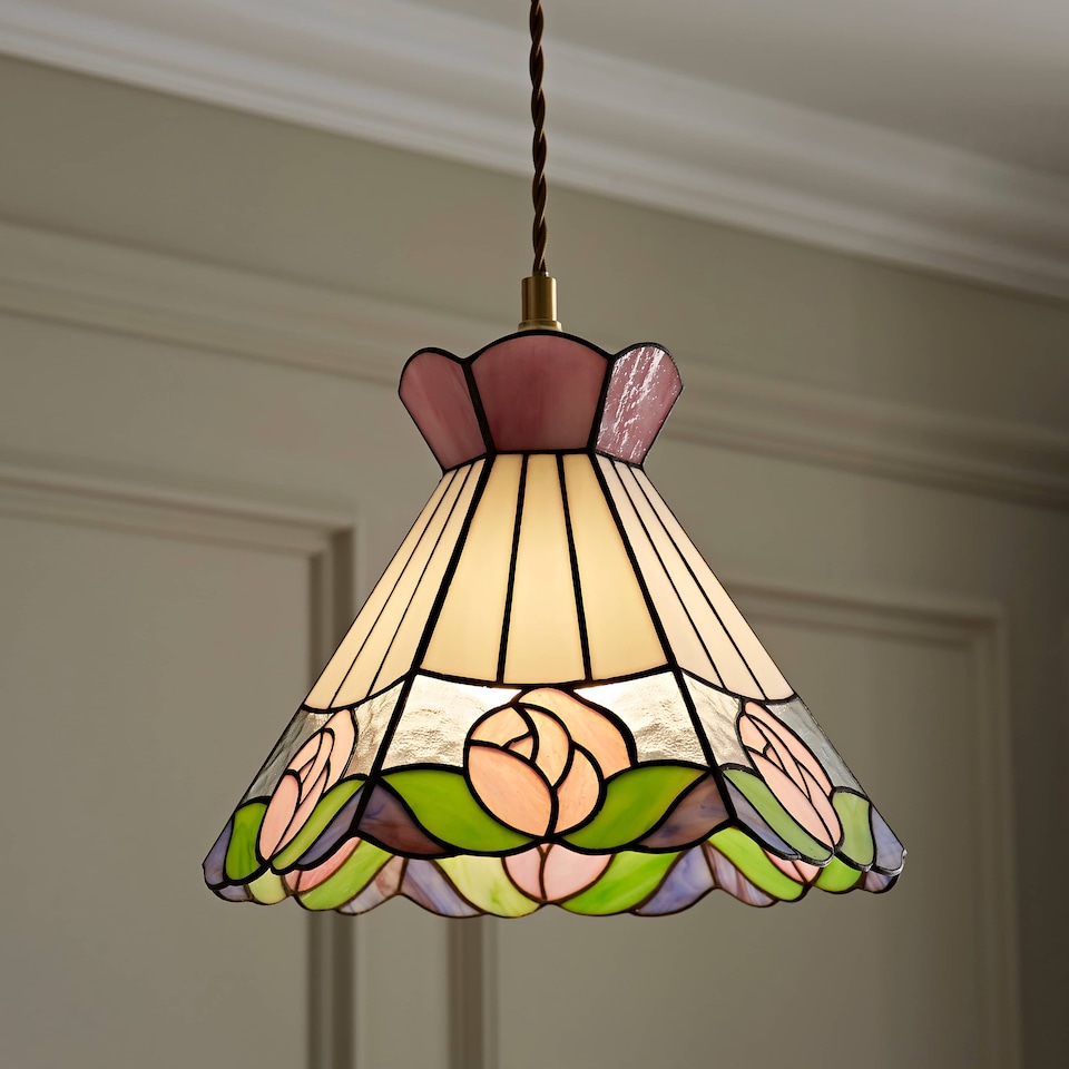 image 1 of ValueLights Evelyn Tiffany Rose Glass Ceiling Pendant Shade