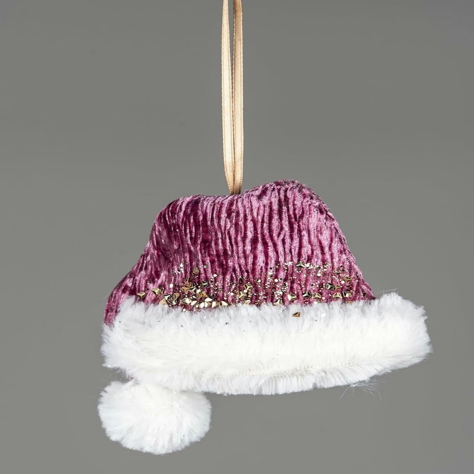 image 1 of Pink Santa Hat 13x12cm - Christmas Hanging Decoration