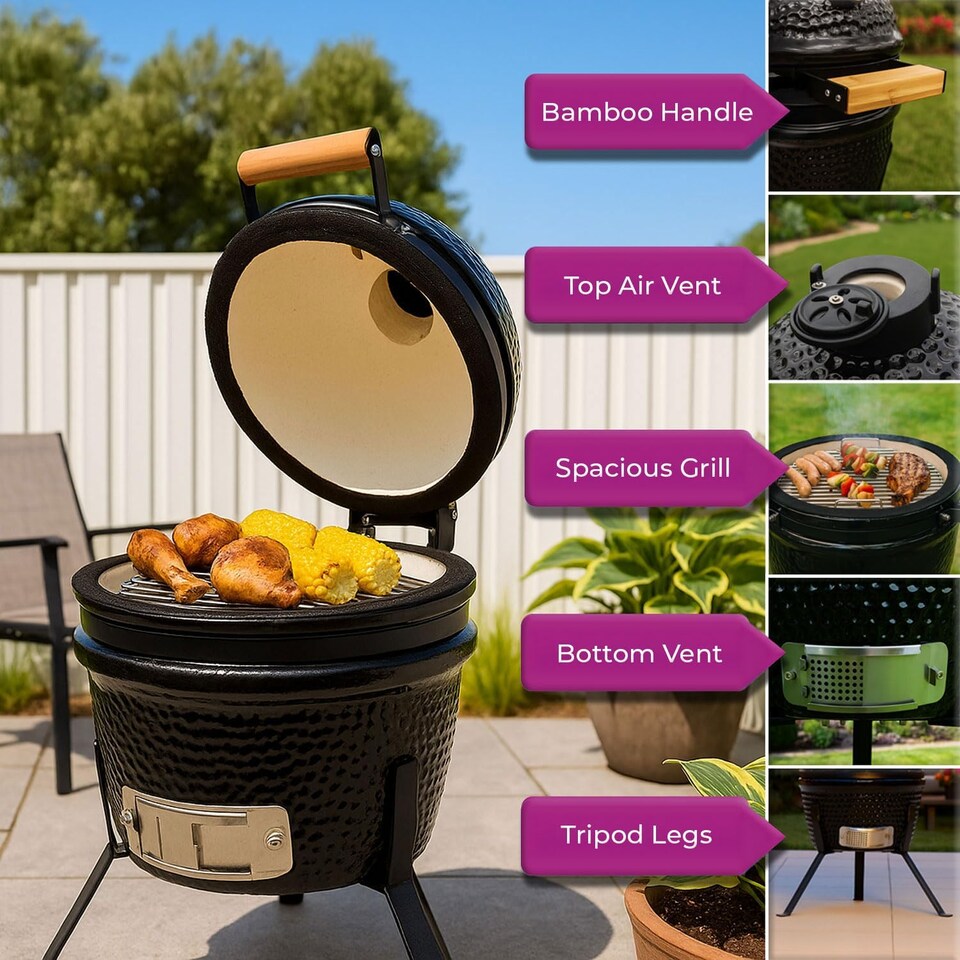 image 1 of Kamado 13" Ceramic BBQ Grill Smoker Charcoal Cooking Oven Portable
