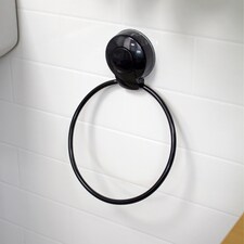 Showerdrape Suctionloc Black Suction Wall Mounted Towel Ring with Mounting Disc | Multi | 1