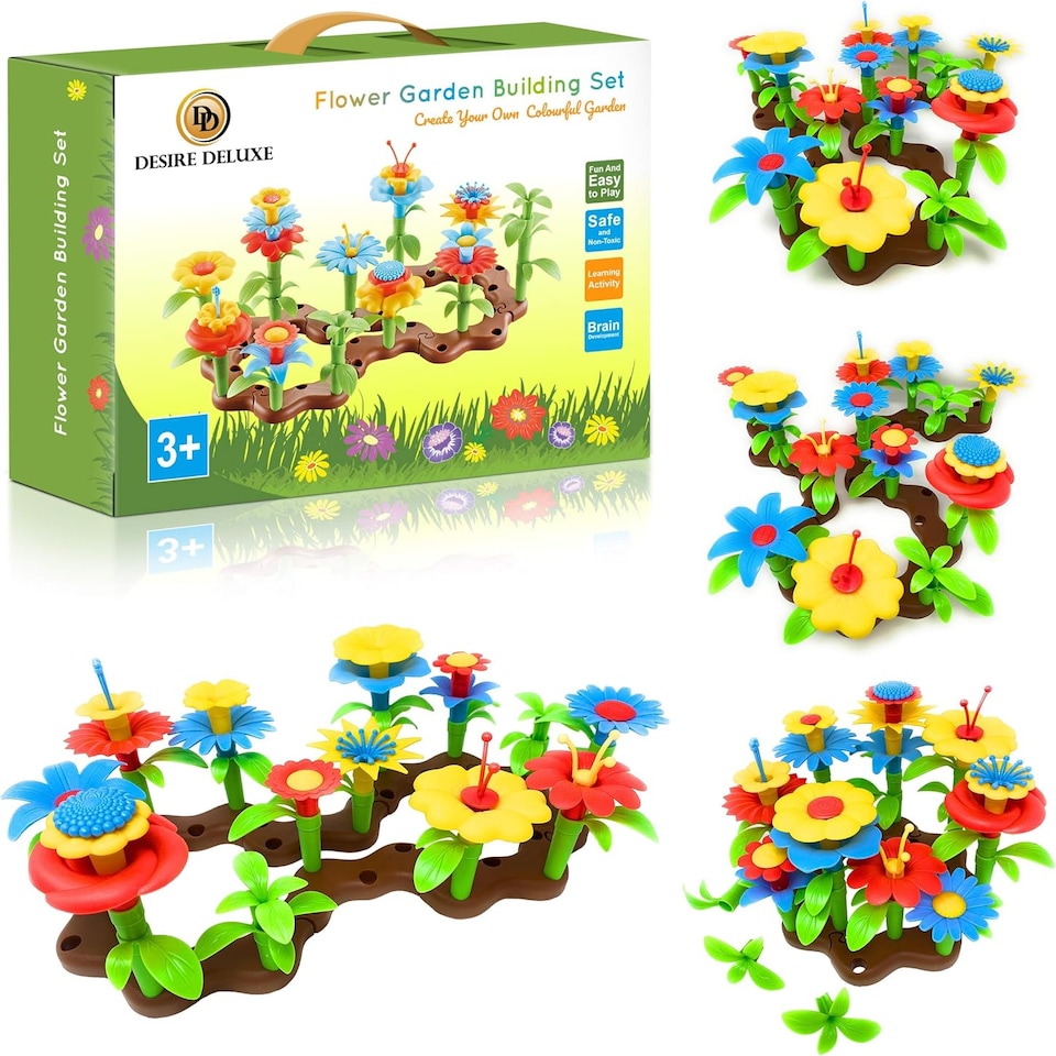 image 1 of Desire Deluxe Girls Toys for 3 Year Old Kids Flower Build A Garden Toy Building Blocks Set for Baby, Children - Indoor & Outdoor Floral Arrangement for Kids 54pc