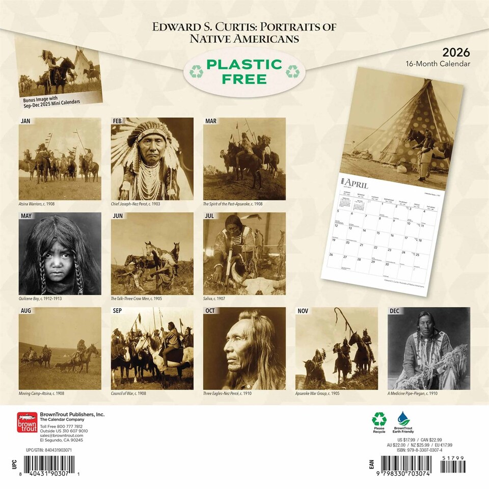 image 1 of Curtis, Edward S Portraits of Native Americans 2026 Square Flap Calendar