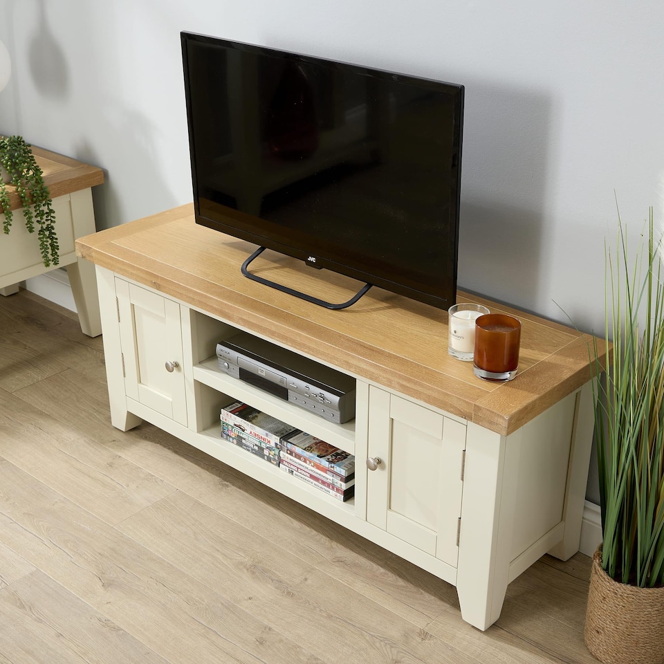 image 1 of 2 Doors 2 Shelves TV Stand Media Entertainment Storage Cabinet Wooden | White | White