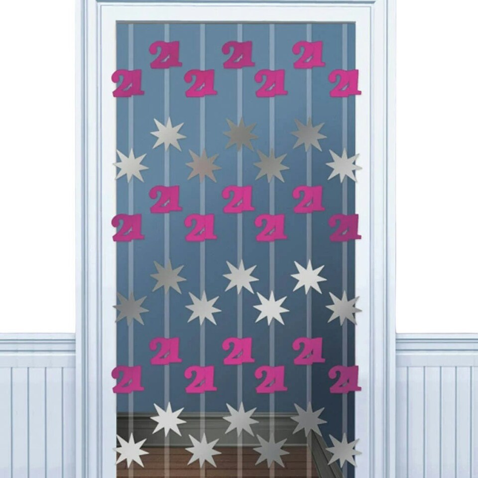 image 1 of Amscan Shimmer 21st Birthday Door Decoration - Pink/White - One Size