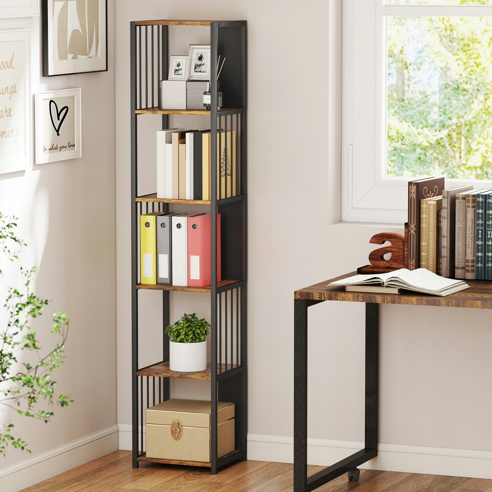 image 1 of HOMCOM 5-Tier Bookshelf, Freestanding Display Storage Unit, Rustic Brown