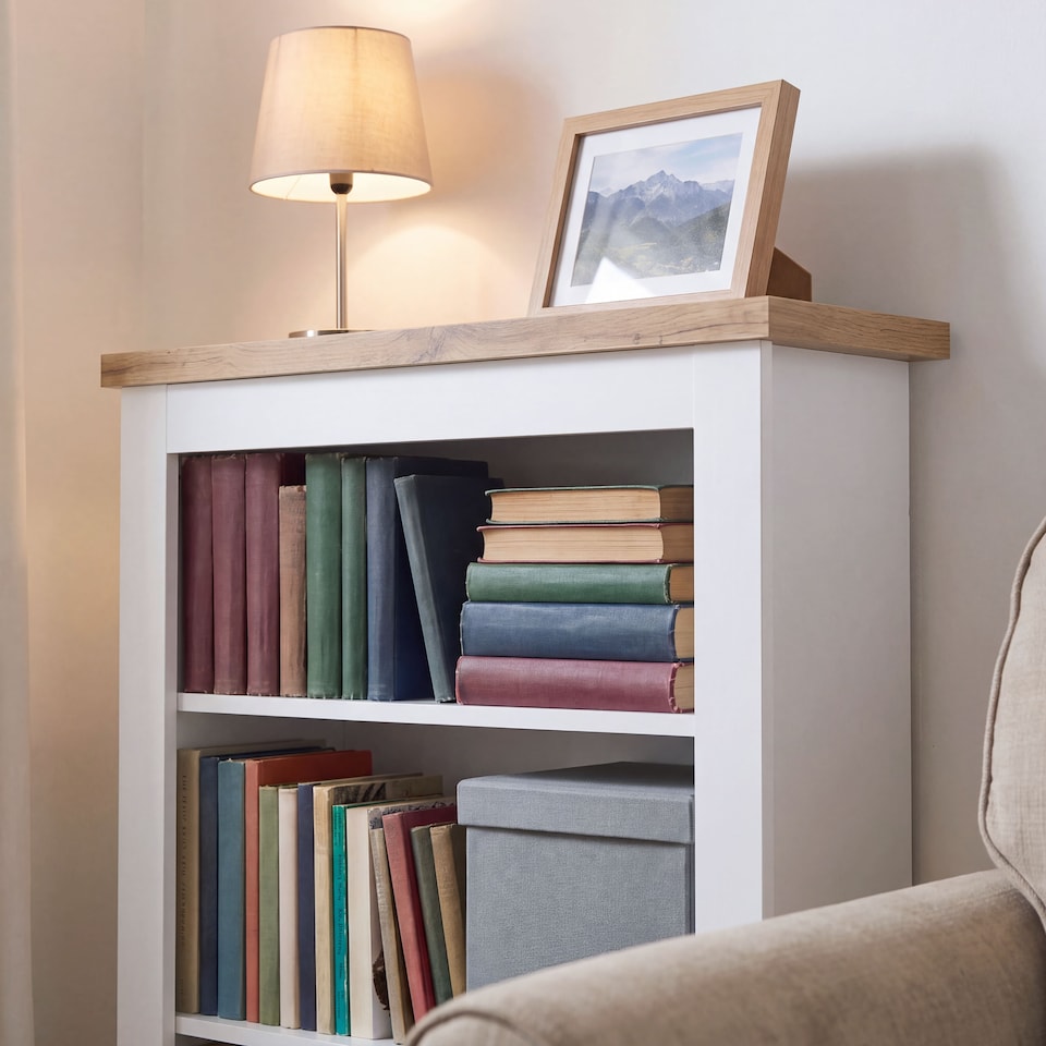 image 1 of Vida Designs Arlington 3 Tier Bookcase Shaker Style Display Storage, White & Oak