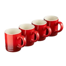 Cooks Professional 4pc Espresso Cup Set - Stoneware Mini Mugs - 100ml | Red | Red