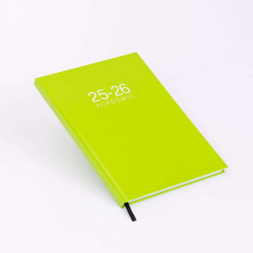 image 1 of 2026 2027 Academic Diary A5 Week to View - Mid Year Student Planner August 2026 to July 2027 - Hardback School College Organiser with Ribbon Bookmark (Lime) | Green | Lime